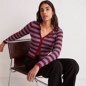 Madewell Striped Signature Knit Crewneck Cardigan NWT